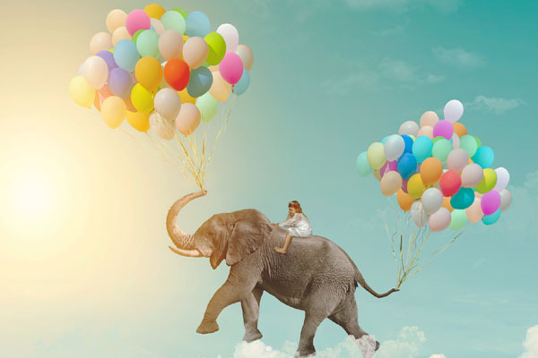 Słoń z balonami w powieści fantastycznej